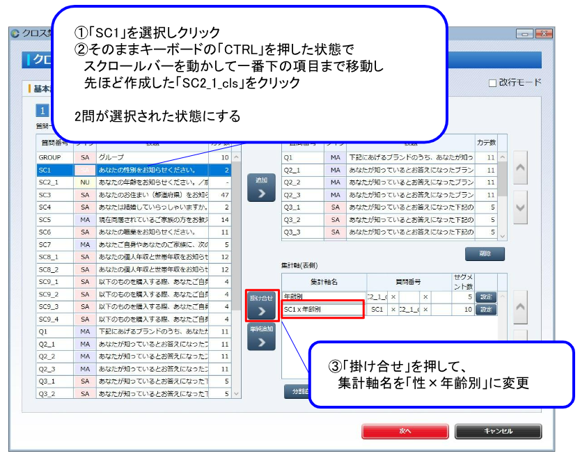 性×年齢別の軸を設定