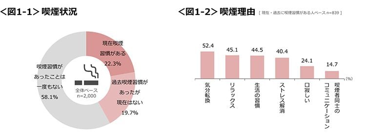 図1-1　喫煙状況、図1-2　喫煙理由