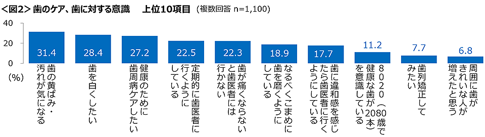 図2　歯のケア、歯に対する意識 上位10項目