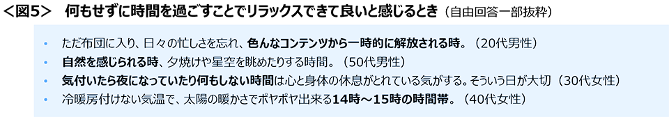 図5　何もせずに時間を過ごすことでリラックスできて良いと感じるとき